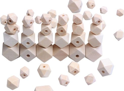 100Pcs Natural Geometric Polygon Wood Beads, Unfinished Wooden Loose Spacer Beads for Bead Crafts Making Home Farmhouse Decoration 4 Sizes (10mm 1...