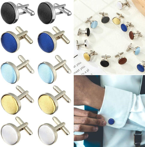 7Pairs Classic Mens Cufflinks Stylish Colour Fabric Shirt Clip Cuff Links Round Buttons Commercial Accessories Plain Wedding Party...
