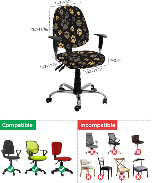 Computer Office Chair Cover Yellow Paw Print Black Background Protective & Stretchable Desk Chair Covers Soft Polyester Universal Rotating Chair S...