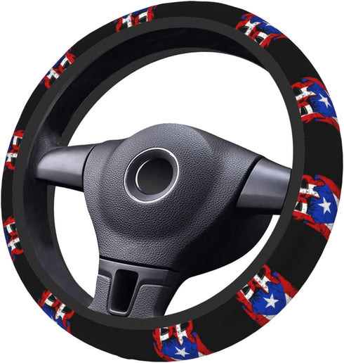 Puerto Rico Flag Steering Wheel Cover - Universal Elastic Stretch Steering Wheel Covers Fits Most Vehicles...