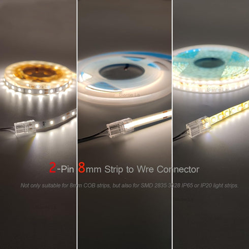 2-Pin 8mm COB LED Strip to Wire Connector Unwired Clips Solderless Adapter Terminal Extension Connection for High Density LED Strip Lights 12V 24V...