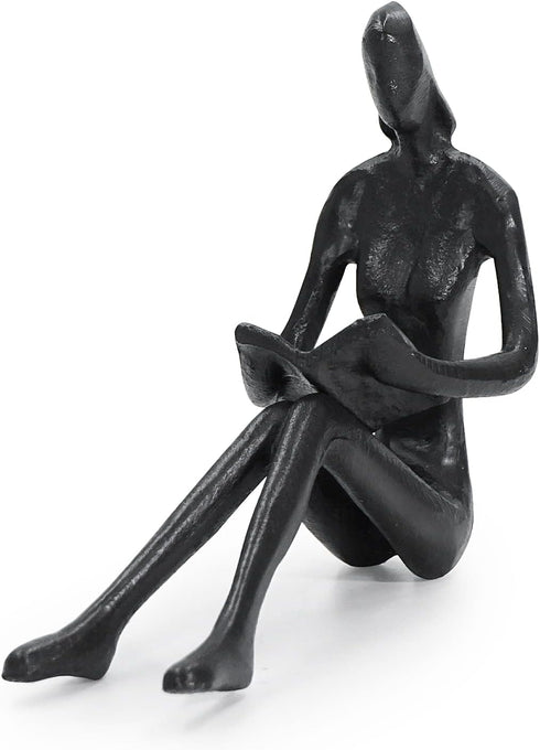 Iron Reading Figurine - Modern Decorative Bookshelf Decor Accent for Home Office, Shelf Table Decoration, Gifts for Book Lovers...
