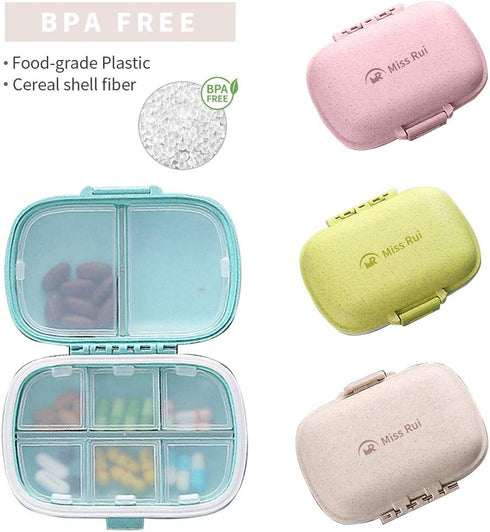 Travel Pill Organizer, Portable 8 Compartments Small Pill Case Daily Pill Box to Hold Vitamins, Cod Liver Oil, Medicine for Pocket Purse (Beige)...