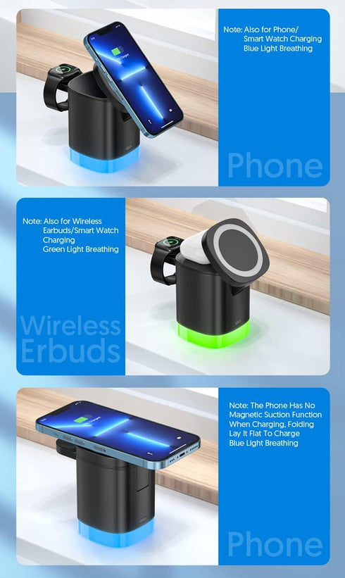 Magnetic Wireless Charging Station for Apple Series,3 in 1 Faster Mag-Safe Wireless Charger Stand for iPhone 14/13/12 Series/iPhone11/Samsung, App...