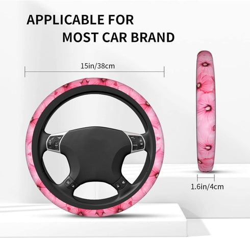 Pink Flowers Cute Steering Wheel Cover for Women Girls Car SUV 15 Inch Universal Fit Auto Accessories Personalized...
