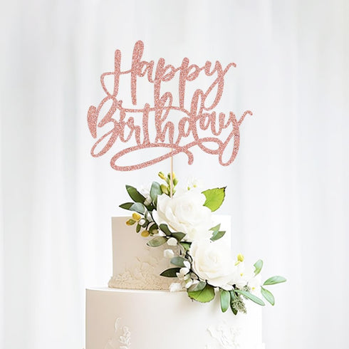 Glitter Happy Birthday Cake Topper, Anniversary Celebration Party Decoration, Birthday Cake Party Decoration Supplies (rose gold)...