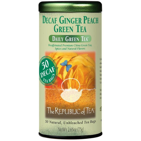 The Republic of Tea - Decaf Ginger Peach Green Tea, Tin of 50 Tea Bags...