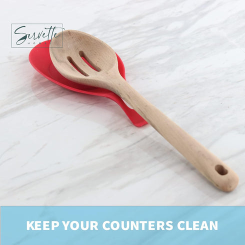 Silicone Spoon Rest for Kitchen Spoon Holder - Red...