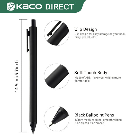 Kaco 10 Pieces Ballpoint Pens PURE, Black Ink, 1.0mm Medium Point, 10-Count Pack Pens Retractable Journaling Office Supplies...