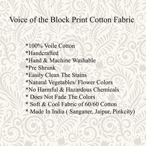 E-Tailor® Cotton Fabric India Hand Block Print Floral Fabric Ideal for Dress Making, Craft and Arts, Patchwork, Quilting, Doll Making, DIY Craft-1...