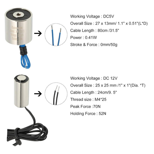 MECCANIXITY Electric Lifting Magnet Lift Holding DC 5V 50N and DC 12V 70N for Laboratory Equipment 1 Set...