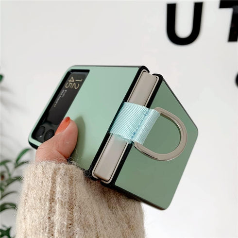 Lunivop Compatible with Samsung Galaxy Z Flip 3 5G Case Metal Ring Ultra Slim Cover Hard Plastic PU Leather Shockproof Phone Case Fashion (for Gal...