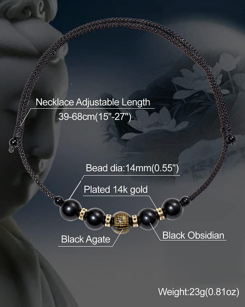 Natural Black Obsidian Choker Necklaces for Women Lucky Stone Healing Crystals Gemstone Beads Balance Necklace for Men...