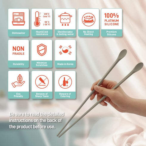 Reusable Long Silicone Cooking Chopsticks with Spoon 12 Inches Dishwasher Safe BPA-free Non-Slip Pastel Color Kitchen utensils Made in Korea (Past...