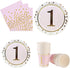 MaitianGuyou 1st Birthday Girl Decoration,Baby Shower Party Supplies Disposable Tableware Sets Includes Paper Plates Cups Straws And Napkins for B...