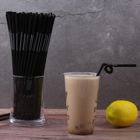 300 Pcs Black Flexible Plastic Straws, BPA-Free Disposable Bendy Straws, 10.2" Long and 0.23'' Diameter...
