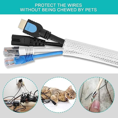 20ft - 1 inch White Cable Sleeve, Cable Organizer for Desk PC TV Computer, Wire Protector Cable Wrap Cover, Cord Management for Home Office...
