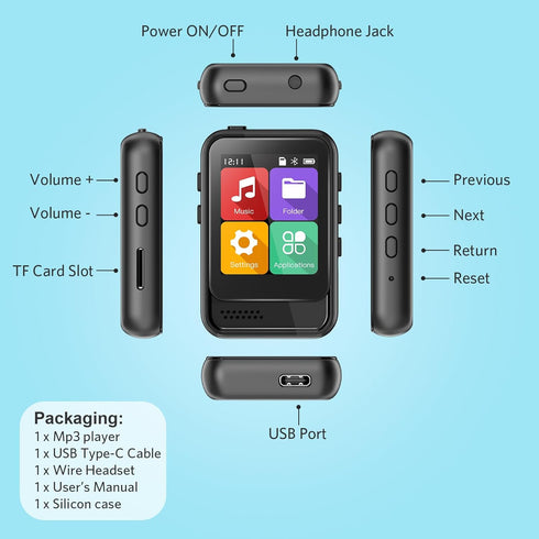 Bluetooth MP3 Player, Portable Music Player with FM Radio, Voice Recorder, Ebook Digital Audio Player with 16GB Internal Memory Support TF Card up...