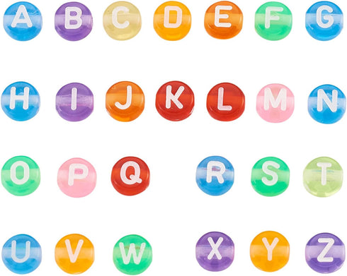370pcs Transparent Acrylic Alphabet Letter Beads 7mm Colorful Flat Round Disc Coin A-Z White Letter Pattern Loose Spacer Beads Charms for DIY Neck...