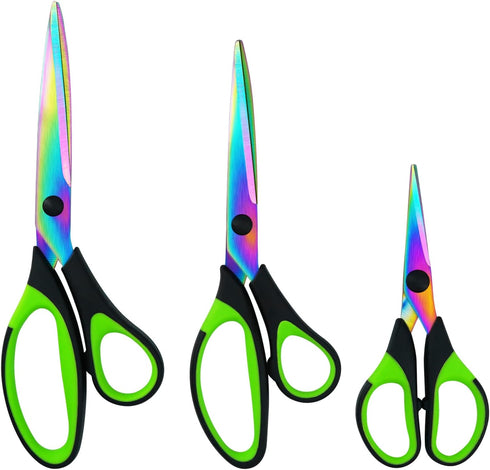 Scissors All Purpose,Heavy Duty Sharp Titanium Blades Scissors with Rubber Soft Grip Handle,Craft Scissors Set of 3 Pack Tool Set Great for Office...