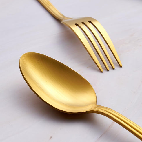 Matte Gold Dinner Spoons, FULLYWARE Stainless Steel Satin Finish Soup Spoon Table Spoon Set of 6, Rose Pattern Design, Dishwasher Safe...