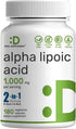 Alpha Lipoic Acid 1,000mg, 180 Veggie Capsules – 50/50 R-ALA & S-ALA for Max Bioavailability – Antioxidant Supplement – Energy & Nervous System Su...