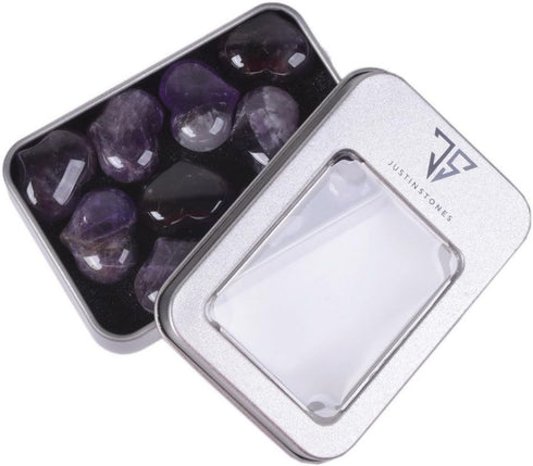 Natural Amethyst Gemstone Healing Crystal 1 inch Mini Puffy Heart Pocket Stone Iron Gift Box (Pack of 10)...
