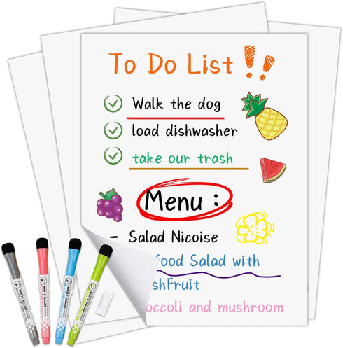 8.5" x 11" Dry Erase Board Removable Adhesive for Wall/Fridge, 4 Pack Nonwoven Foam White Erasable Sheet…...