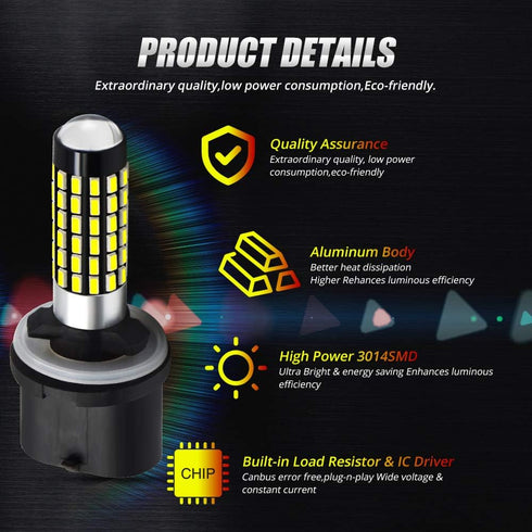AC9-36V 880 890 885 LED Fog Light Bulbs Super Bright 1500 Lumens 78-SMD 3014 Chips Lens Replace for DRL Fog Lights.(2-Pack)...