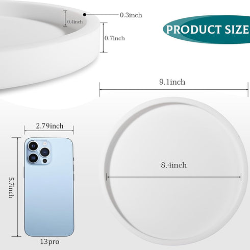 Silicone Bathroom Tray Round Vanity Tray Decorative Soap Holder Kitchen Countertop Organizer Coffee Table Decor for Candle, Perfume, Plant, 9 Inch...