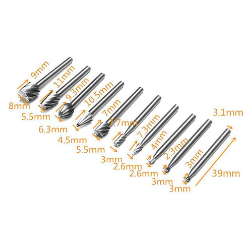 Set of 10pcs 3mm 1/8 Inch Shank HSS Rotary Bits Burr for Engraving Carving Woodworking Tool...