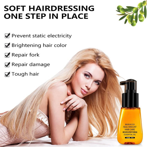 Hair Oil Serum for Frizzy Hair,Smooth & Shine Anti-frizz Hair Serum,Morocco Oil Silk Bright Hair Frizz-free Serum,Smoothing Natural Hair Care Esse...