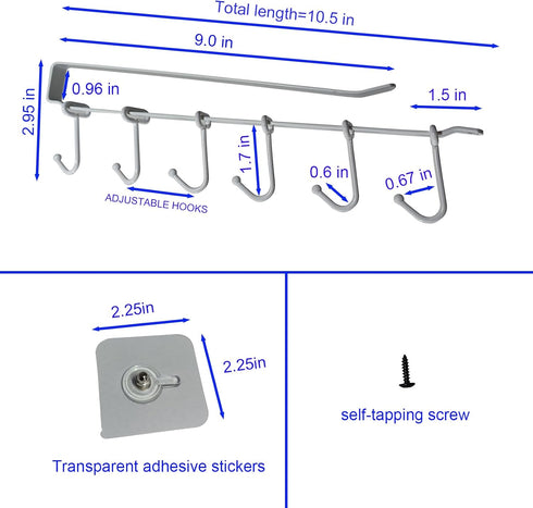 Adjustable Under Cabinet Coffee Mug Holder - Space-Saving Solution for Your Kitchen-Standard Cabinet Water Cup Organizer-2 Sets ?12 Mobile Hooks-W...