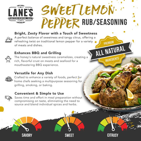 Lane's Sweet Lemon Pepper Seasoning, All-Natural Lemon Seasoning Blend with Citrus, Lemon Pepper Powder, and Honey, Made in USA, 4.6 Oz...