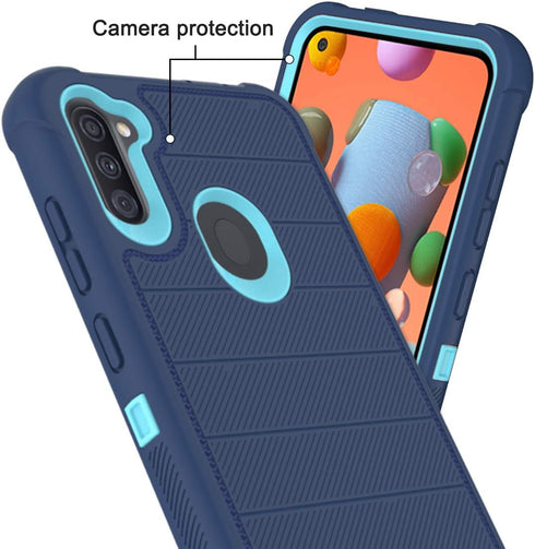 for Samsung Galaxy A11 Phone Case Cobalt Blue/Blue | HD Screen Protector, Heavy Duty, 3 Layer, Hybrid, Shock Proof, Protective, Rugged Bumper, PC ...