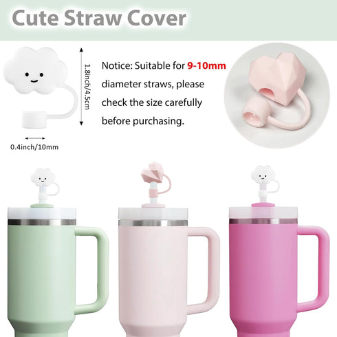 Stanley Cup Accessories Set Including 2 Pcs Straw Cover Cap for 9-10 mm Straws, 15 Pcs 3D Stickers, 2 Pcs Handle Charms, 1 Pcs Bling Silicone Boot...