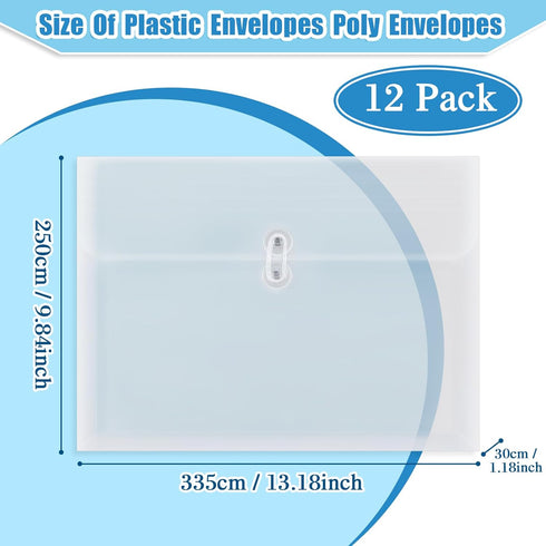 12 Pcs Letter Size Plastic Envelopes with String Closures Employee File Folders Reusable Poly Pockets Side Load Plastic Document Envelope Plastic ...