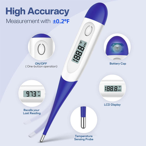 Boncare 10 Seconds Digital Thermometer for Adults and Kids - Accurate & Safe Rectal Thermometer for Baby with Fever Alarm, Oral Thermometer FSA HS...