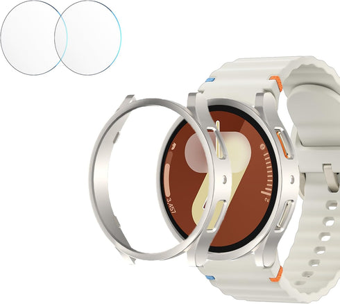 2 Pack Case for Samsung Galaxy Watch 7 Screen Protector,Waterproof Tempered Glass Screen Protector Accessories Hard PC Protective Cover Bumper for...