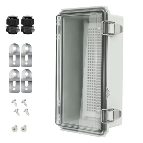 LeMotech Electrical Box, IP67 Waterproof Hinged Clear Cover Stainless Steel Latch Junction box, ABS Plastic Electrical Enclosure with Mounting Pla...