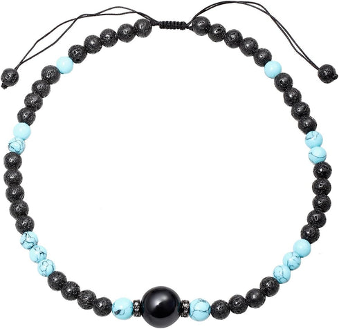 Lava Stone/Black Obsidian Choker Necklaces Created Turquoise Women Mens Strand Crystal Necklace for Meditation or Yoga...