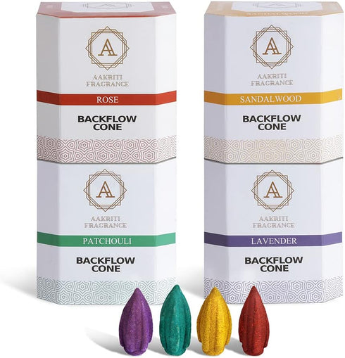 Aakriti Incense Cones Natural Handwork Backflow Waterfall Incense Rose, Sandalwood, Patchouli & Lavender Fragrance, Backflow Incense Cones for Med...