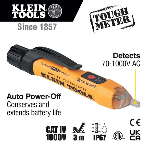 Klein Tools NCVT1XT Voltage Tester, Non-Contact Low Voltage Tester Pen, 70V to 1000V AC, Durable IP67 Tester is Dustproof and Waterproof...