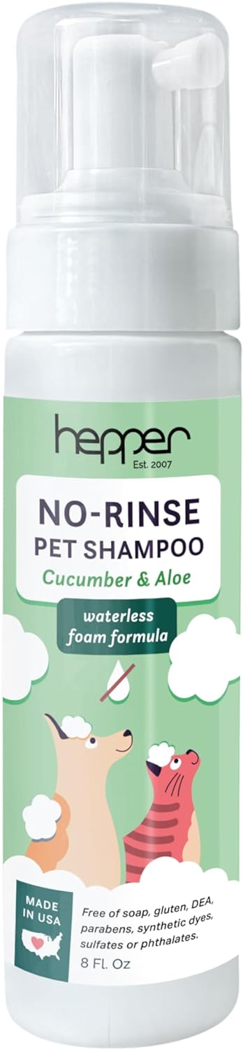 Hepper Waterless No Rinse Dry Shampoo for Dogs, Cats, and Other Pets. Dry Shampoo Foam in Only One Pump. No Rinse, No Bath, No Fuss —Just Brush. D...