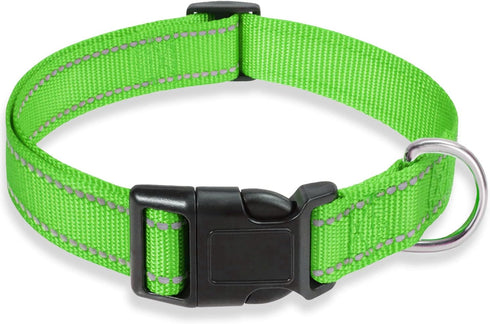 Reflective Dog Collar with Buckle Adjustable Safety Nylon Collars for Small Medium Large Dogs, Grass Green M...