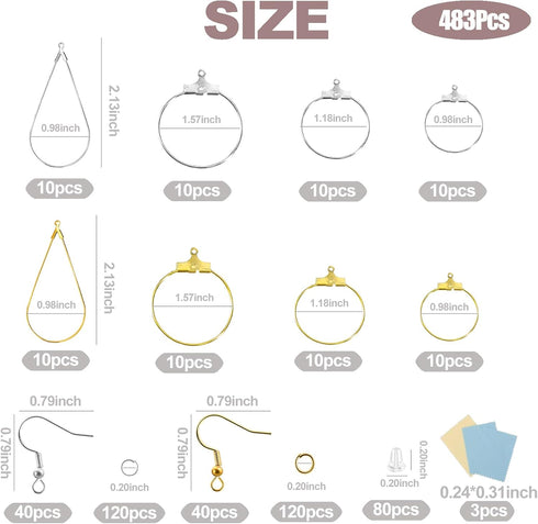 XKCWXY 483Pcs Earring Making Kit with Beading Hoop Earring Finding Component Accessories,Earring Hooks,Jump Rings,Earring Backs for Jewelry Making...