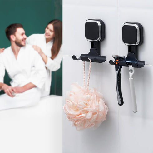 LEVERLOC Suction Razor Holder for Shower 2 Pack, Vacuum Suction Razor Hooks for Bathroom, Towel, Razor Hanger for Shower Wall, Removable, Waterpro...
