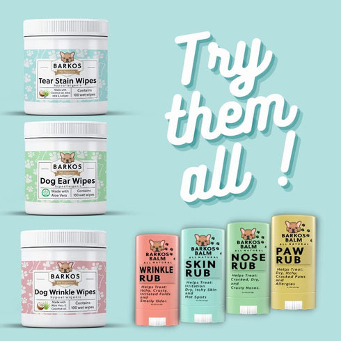 Tear Stain Wipes + Skin Balm For Dogs | Bulldog, French Bulldog, Pug, English Bulldog | Cleans & Soothes Tear Stains, Wrinkles, Folds, Tail Pocket...