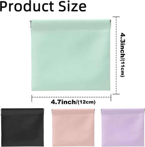 Snap Closure Organizer Pouch, 4pcs Pocket Cosmetic Bag For Women Portable Waterproof Leather No Zipper Self-Closing Travel Storage Bag Mini Pu Lea...