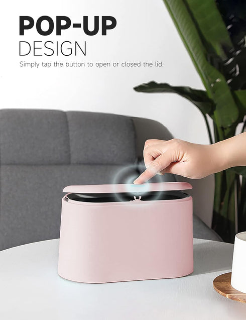 Mini Trash Can with Lid Removable Small Garbage Can, Tiny Plastic Trash Bin, Pop Up Countertop Wastebasket, Counter Garbage Lint Bin for Bathroom,...